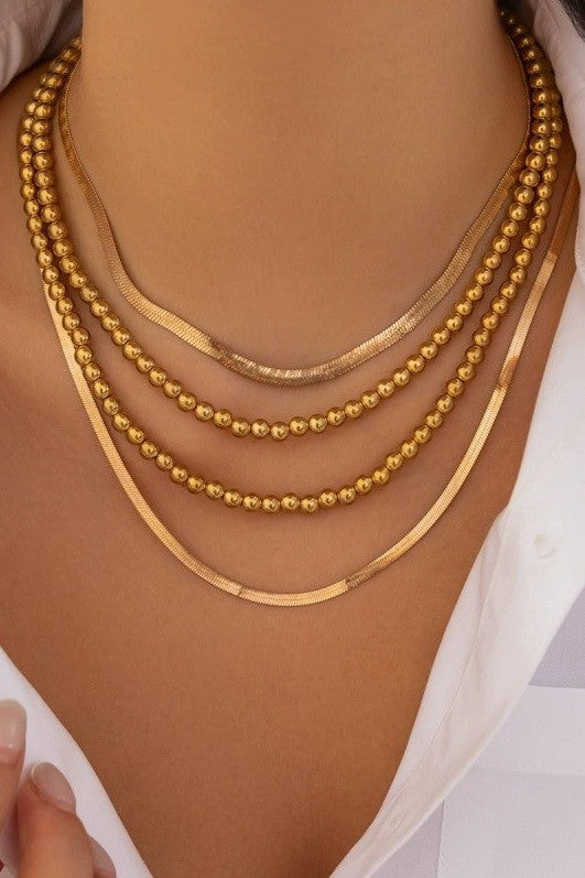 Gold Multilayer Ball & Herringbone Chain Necklace Set – Mainstream ...