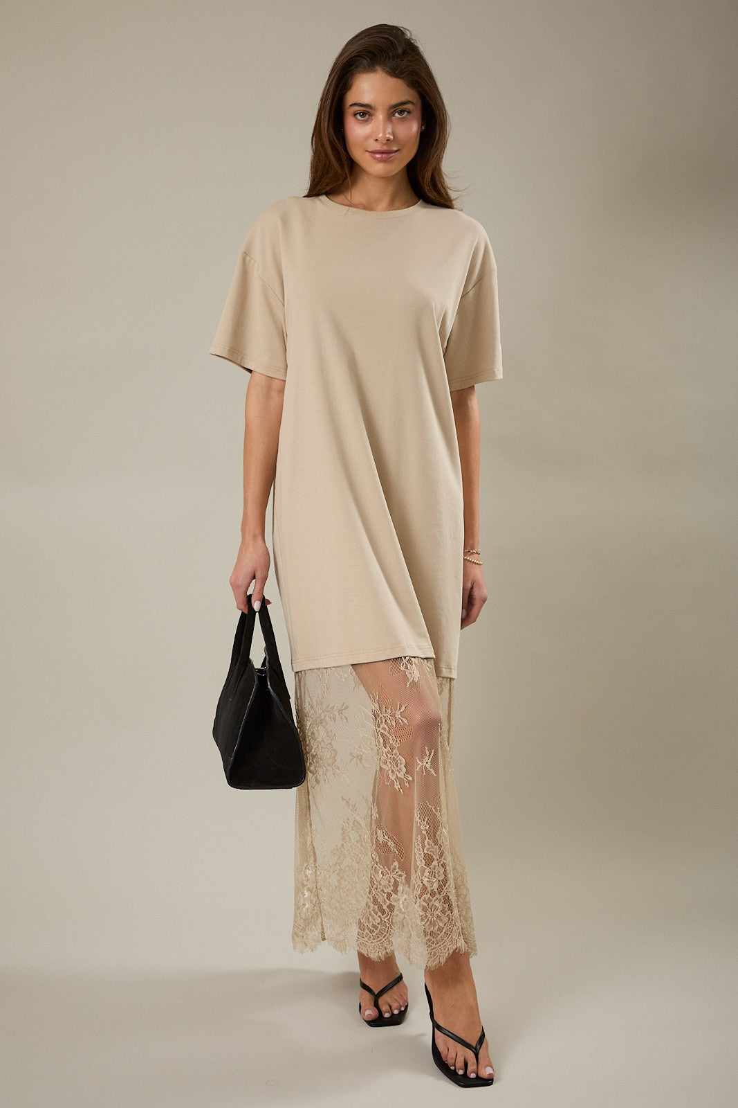 Lace Hem T-Shirt Maxi Dress Large