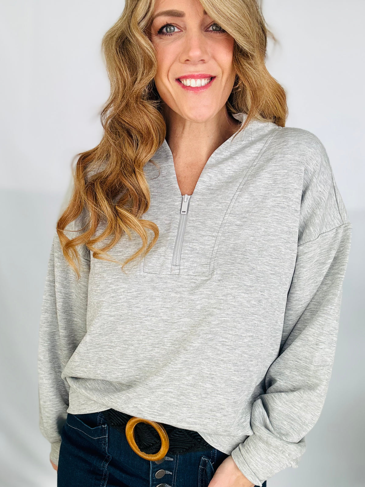 Relaxed Half-Zip Mock Neck Sweatshirt – Mainstream Boutique of New 